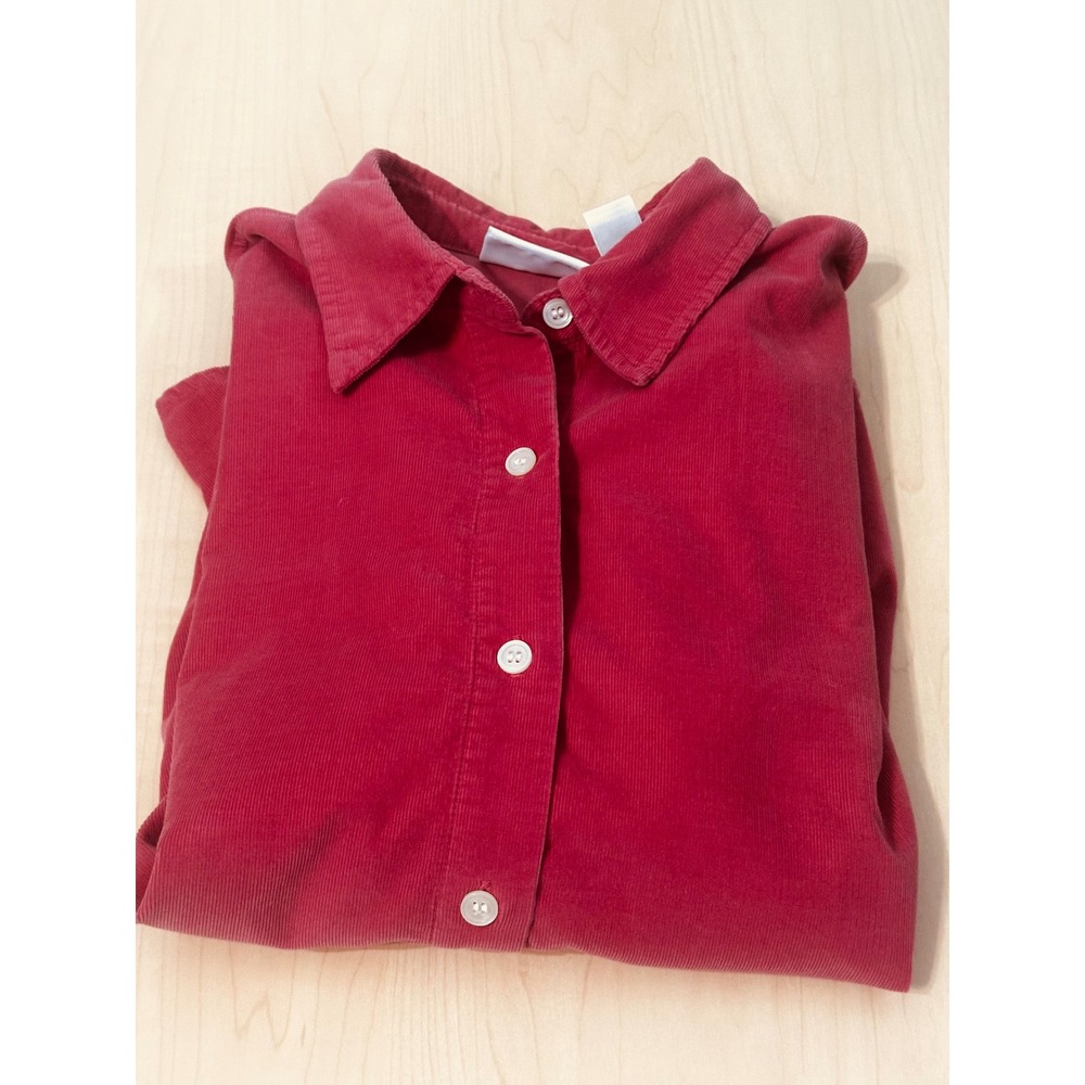 Liz Claiborne Lizsport Red Corduroy Button Down Shirt Womens XL Long Sleeve